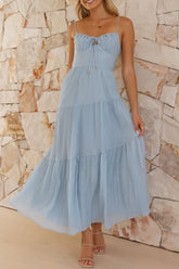 Smocked Back Midi Cami Dress Light Blue OutfitFlow