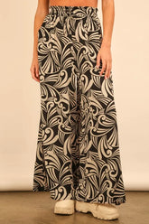VERY J Printed Wide Leg Pants Black OutfitFlow