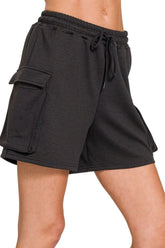 Zenana Scuba Thigh Pocket Shorts BLACK OutfitFlow
