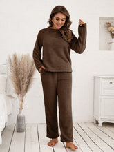 Ivy Lane Teddy Long Sleeve Top and Pants Lounge Set Chocolate OutfitFlow