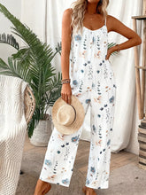 Floral Print Spaghetti Strap Casual Jumpsuit White Trendsi