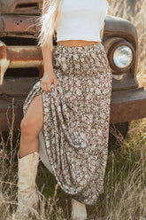 Floral Print Tiered Maxi Skirt Mocha OutfitFlow