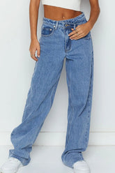 Mid Rise Asymmetrical Waist Wide Leg Jeans Medium OutfitFlow