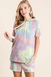 BiBi Tie Dye Terry Hoodie with Drawstring MULTI TIE DYE OutfitFlow