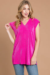 Culture Code Slit Cap Sleeve Hooded Top Fuchsia OutfitFlow