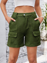 High Waist Washed Denim Shorts Army Green OutfitFlow