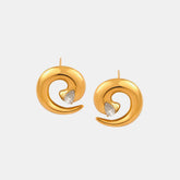 Titanium Steel Zircon Spiral Shape Earrings Gold One Size OutfitFlow