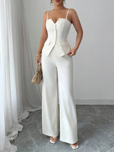 Button Front Cami and Pants Set Beige OutfitFlow