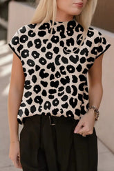 Leopard Cap Sleeve Sweater Black OutfitFlow