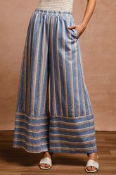 BiBi Striped Wide Leg Pants with Pockets DENIM COMBO OutfitFlow
