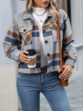 Plaid Oversized Button-Up Cropped Jacket Taupe OutfitFlow