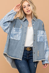 And The Why Full Size Paisley Print Quilted Sleeves Denim Jacket Lt.Denim OutfitFlow