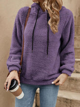Drawstring Long Sleeve Fuzzy Hoodie Violet OutfitFlow