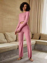 Round Neck Long Sleeve Top and Pants Set Pink OutfitFlow