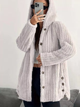 Cozy Oversized Hooded Button-Up Jacket Apricot OutfitFlow