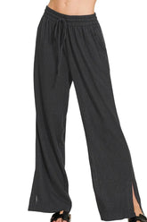Zenana Linen Drawstring Pants BLACK OutfitFlow