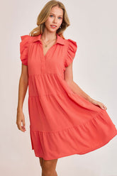 Umgee Full Size Johnny Collar Ruffle Cap Sleeve Tiered Dress Plus Size Strawberry OutfitFlow