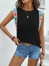 Crochet Hem Round Neck Top Black OutfitFlow