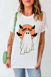 Full Size Ghost Round Neck Short Sleeve T-Shirt White OutfitFlow