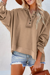 Exposed Seam Long Sleeve Hoodie Khaki OutfitFlow