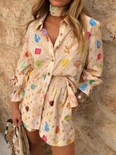 Colorful Print Shirt and Shorts Matching Set Beige OutfitFlow