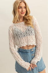 HYFVE Crochet Round Neck Cropped Knit Cover Up Off White OutfitFlow