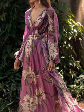 Full Size Floral Print Long Sleeve Maxi Dress Plus Size Purple OutfitFlow