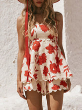 Floral Tube Top and Shorts Set Deep Red OutfitFlow