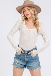Ces Femme Velvet Floral Long Sleeve Bodysuit Ivory OutfitFlow