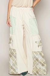 POL Drawstring Star Patch Contrast Wide Leg Pants Cream OutfitFlow