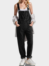 Square Neck Wide Strap Denim Overalls Black OutfitFlow
