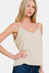 Zenana Two Layered Spaghetti Strap Cami Beige OutfitFlow