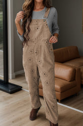 Flower Wide Strap Overalls with Pockets Khaki OutfitFlow