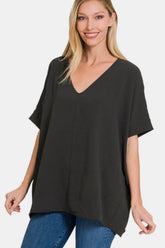 Zenana Full Size V-Neck Short Sleeve Top BLACK OutfitFlow