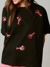 Sequin Lobster Round Neck T-Shirt Black OutfitFlow