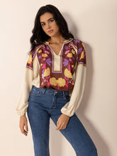 Printed Notched Long Sleeve Blouse Multicolor OutfitFlow