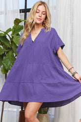 ADORA Tiered Notched Short Sleeve Dress Purple OutfitFlow