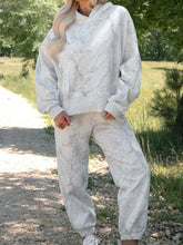 Abstract Print Loose Drop Sleeve Hoodie and Elastic Waistband Pants Set Light Gray OutfitFlow