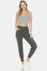 Leggings Depot Wide Waistband Slim Active Joggers Charcoal OutfitFlow