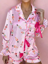 Nutcracker Print Contrast Trim Top and Shorts Pajama Set Pink OutfitFlow