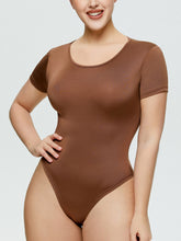 Full Size Round Neck Short Sleeve Bodysuit Coffee Brown OutfitFlow