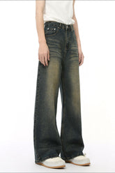 Washed Cat Whisker Straight Leg Jeans French Blue OutfitFlow
