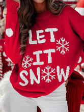LET IT SNOW Christmas Loose Sweater Red Dahlia OutfitFlow