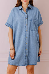 Button Down Short Sleeve Denim Dress Medium OutfitFlow