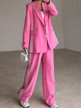 Side Striped Long Sleeve Blazer and Pants Set Hot Pink OutfitFlow
