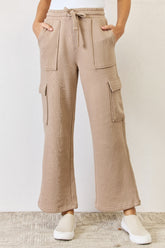 RISEN High Waist Cargo Wide Leg Pants Tan OutfitFlow
