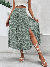 Slit Smocked Printed Skirt Sage OutfitFlow