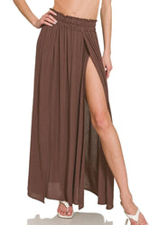 Zenana Woven Crinkle Gauze Long Skirts BROWN OutfitFlow