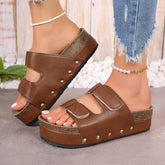 PU Leather Studded Platform Sandals Brown OutfitFlow