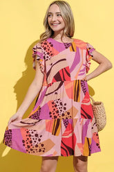And The Why Printed Double Ruffles Sleeve Dress Mauve OutfitFlow